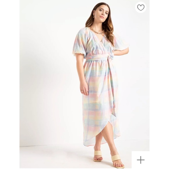 NWT ELOQUII Full Sleeve Wrap Dress - Lily Plaid - Picture 3 of 9